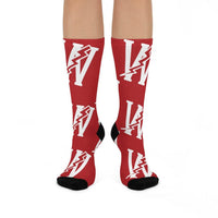 Wiley Red Streaks - Crew Socks - large W white on red - EdgyHaute