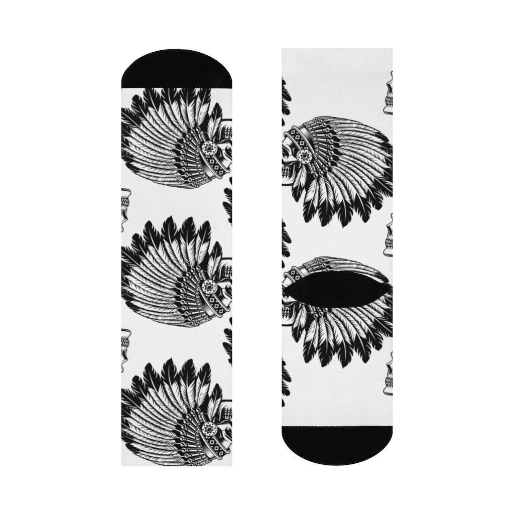 Terre Haute South HS Braves - Crew Socks - headdress black on white - EdgyHaute