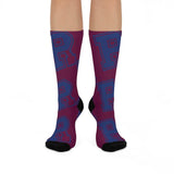 Riverton Parke HS Panthers - Crew Socks - large RP navy on maroon - EdgyHaute