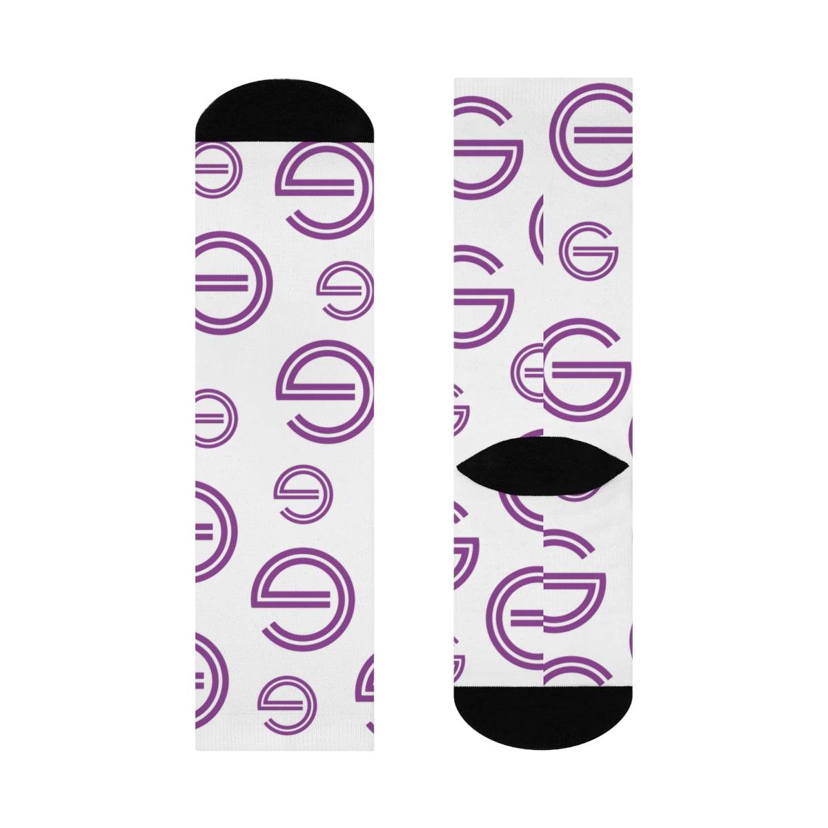 Garfield Purple Eagles - Crew Socks - small center-court G on white - EdgyHaute