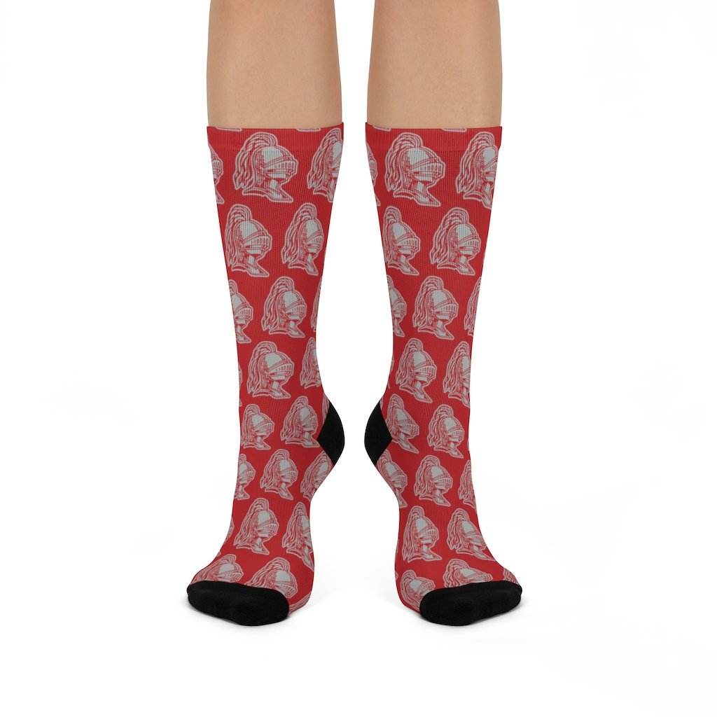 Woodrow Wilson MS Warriors - Crew Socks - gray on red - EdgyHaute