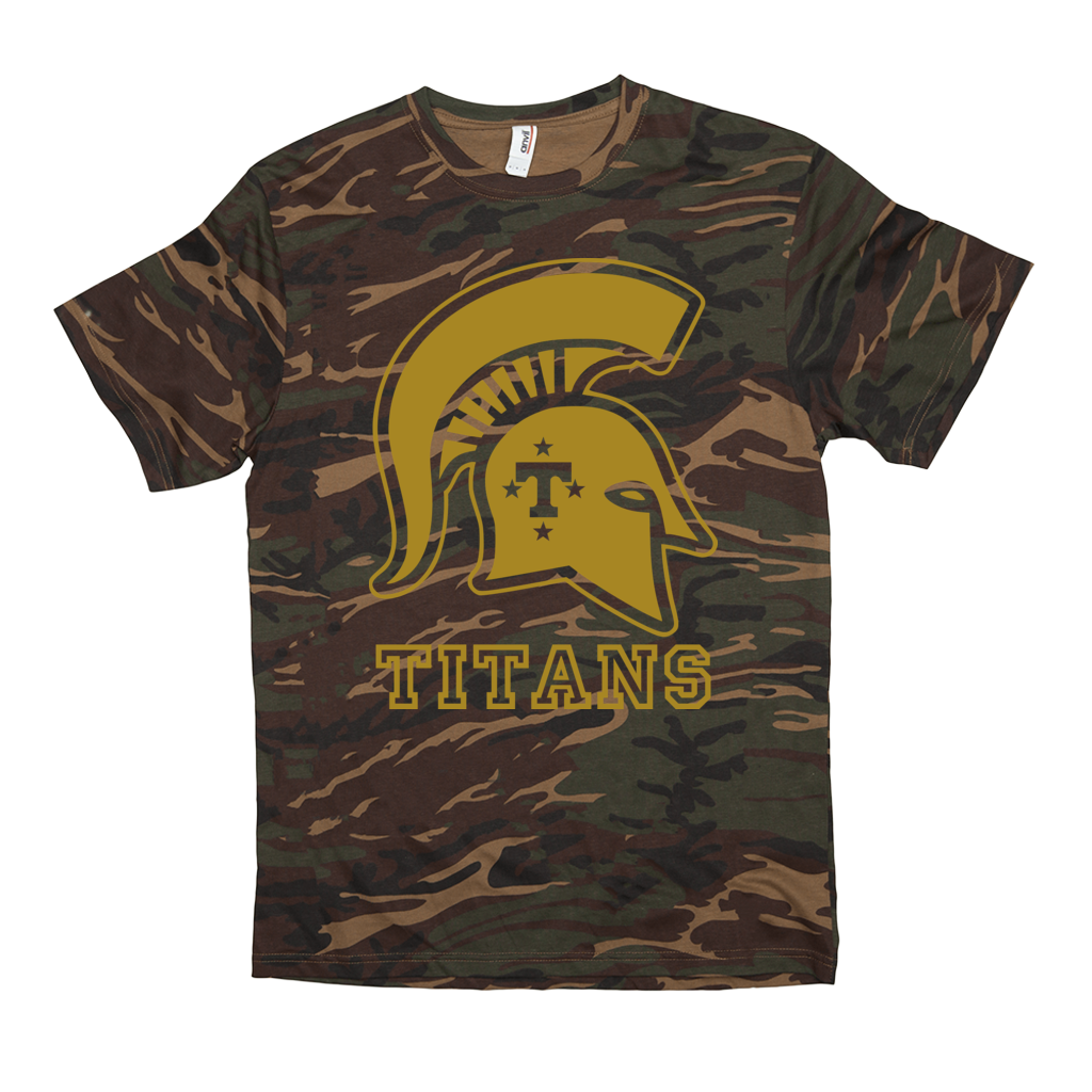 Kansas/Shiloh/Oakland HS Tri-County Titans - Camo Spirit Game  -   Short-sleeved camouflage t-shirt - EdgyHaute