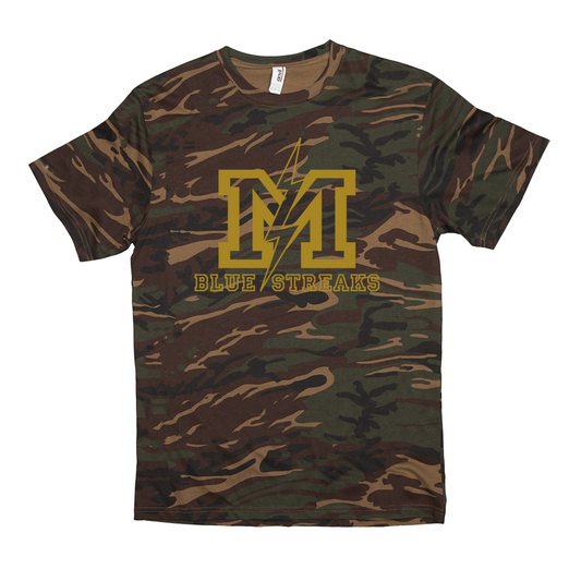 Martinsville Jr.-Sr. HS Blue Streaks - Camo Spirit Game  -   Short-sleeved camouflage t-shirt - EdgyHaute