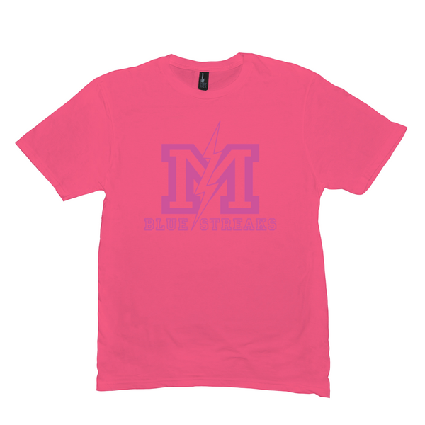 Martinsville Jr.-Sr. HS Blue Streaks - Neon Pink Spirit Game - Short-Sleeve Unisex T-Shirt - EdgyHaute