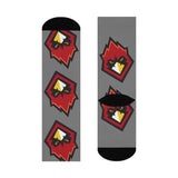 Chrisman HS Cardinals - Crew Socks - large cardinal on gray - EdgyHaute