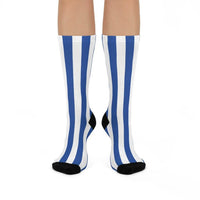 North Vermillion HS Falcons - Crew Socks - blue and white stripes - EdgyHaute