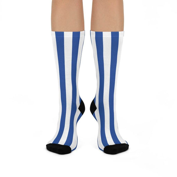 North Vermillion HS Falcons - Crew Socks - blue and white stripes - EdgyHaute