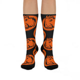 Sarah Scott MS Scotties - Crew Socks - large scottie orange on black - EdgyHaute