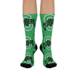 Cloverdale HS Clovers - Crew Socks - large CLOVERS on green - EdgyHaute