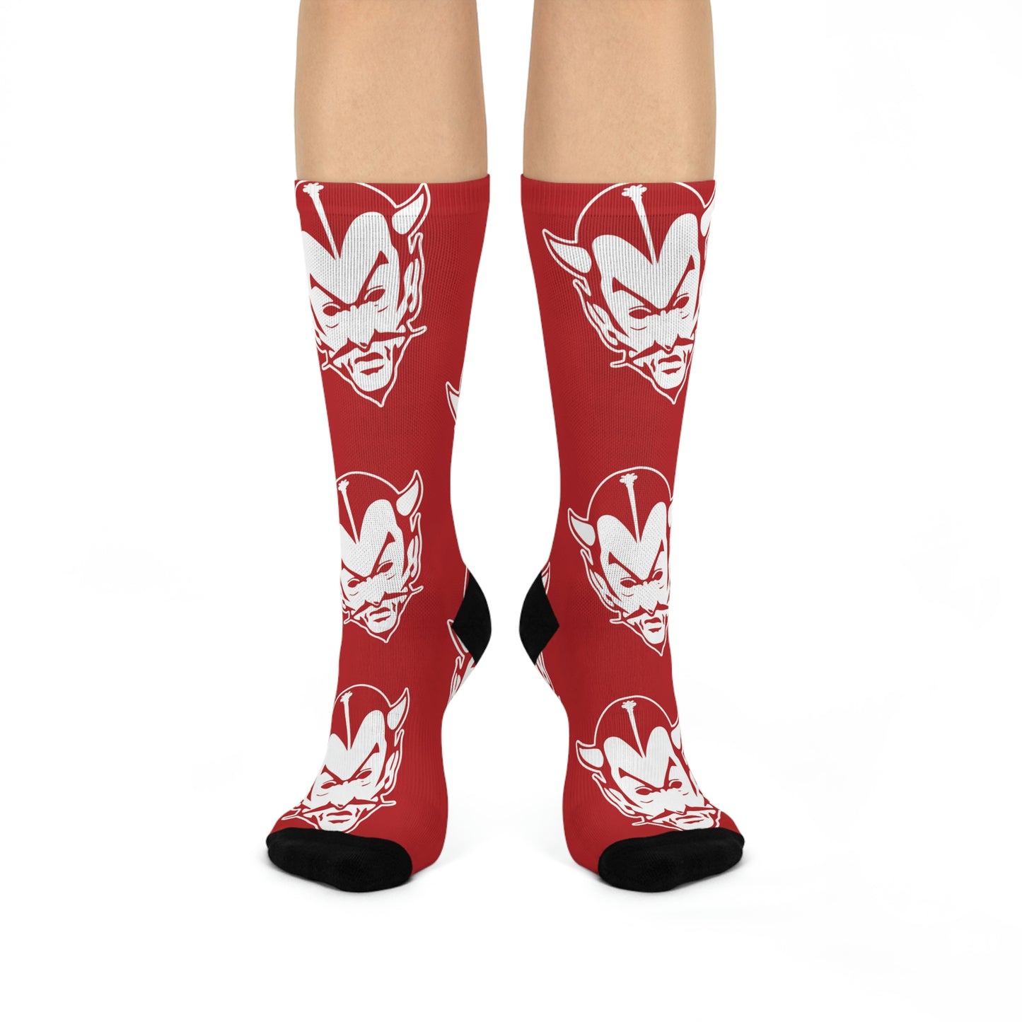 Brazil HS Red Devils - Crew Socks - large devil white on red - EdgyHaute