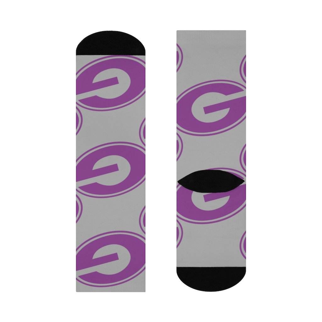 Greencastle HS Tiger Cubs - Crew Socks - large G purple on gray - EdgyHaute