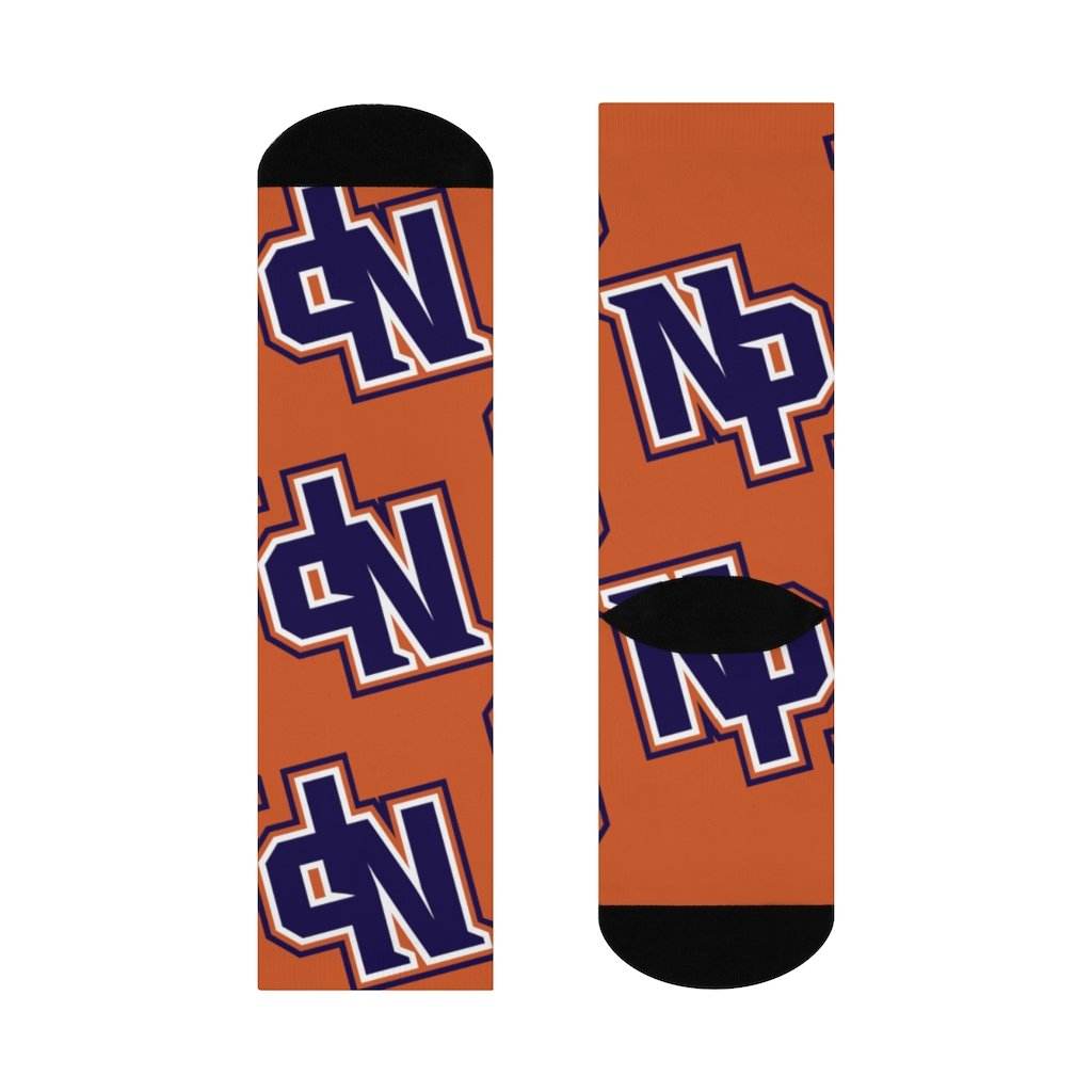 North Putnam HS Cougars - Crew Socks - large NP on orange - EdgyHaute