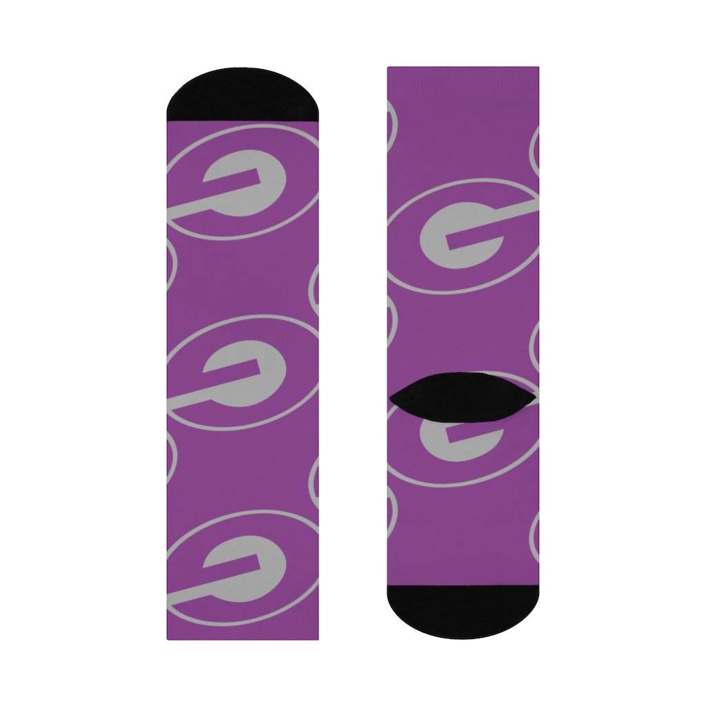 Greencastle HS Tiger Cubs - Crew Socks - large G purple on purple - EdgyHaute