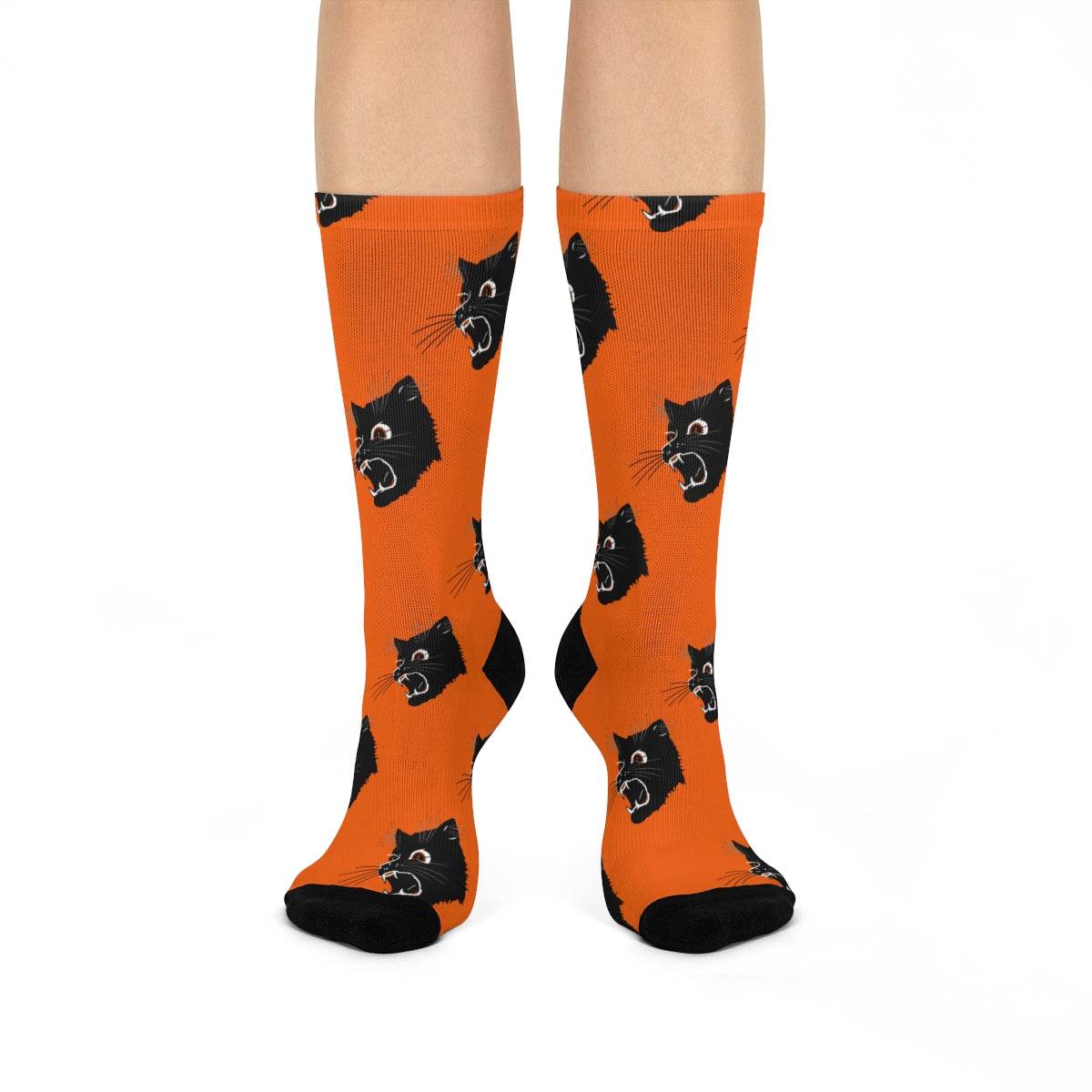 Gerstmeyer Black Cats - Crew Socks - small cat on orange - EdgyHaute