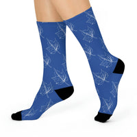 State High School Sycamores (ISU Laboratory School) - Crew Socks - small leaf white on blue - EdgyHaute