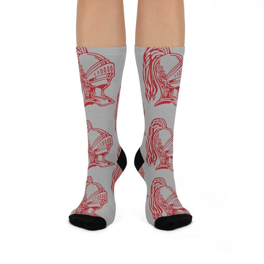 Woodrow Wilson MS Warriors - Crew Socks - large warrior red on gray - EdgyHaute