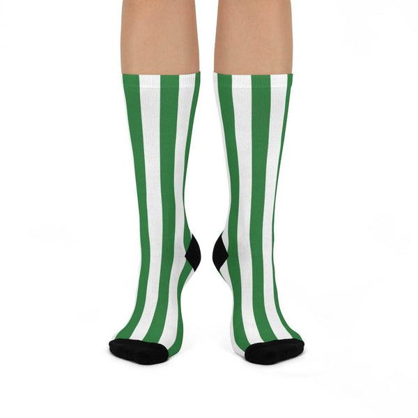 North Central HS Thunderbirds - Crew Socks - green and white stripes - EdgyHaute