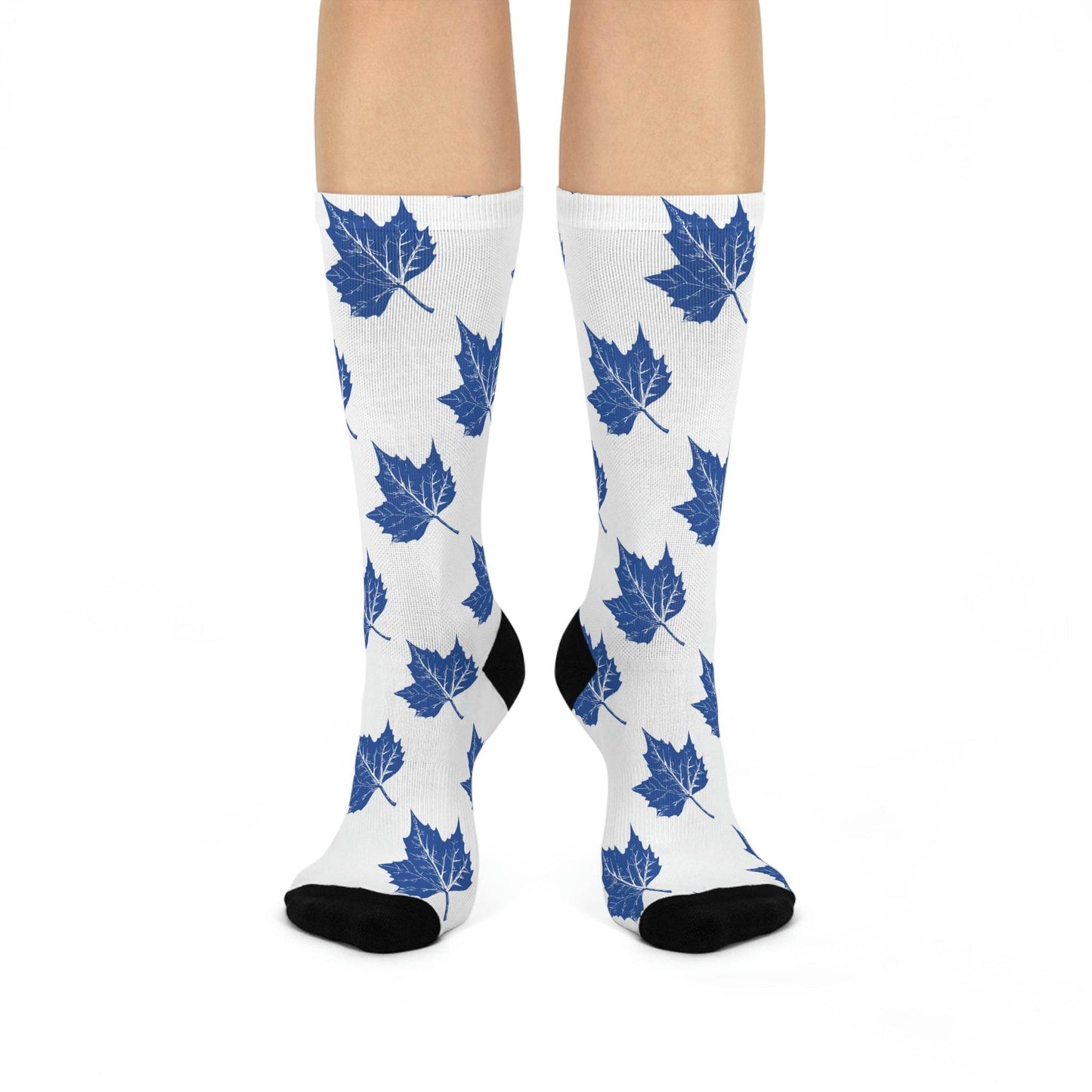 State High School Sycamores (ISU Laboratory School) - Crew Socks - small leaf blue on white - EdgyHaute