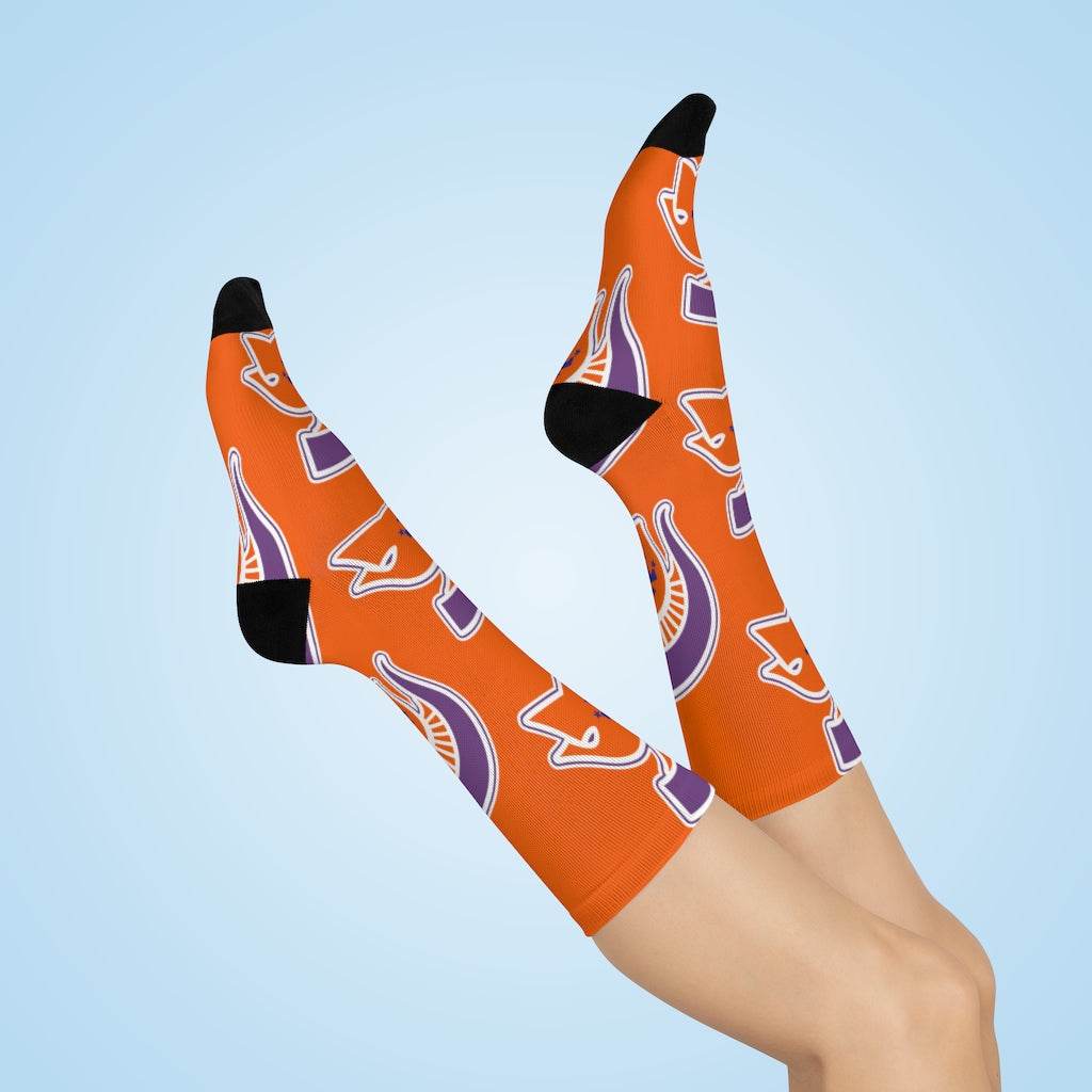 Kansas/Shiloh/Oakland Tri-County Titans - Crew Socks - large titans on orange - EdgyHaute