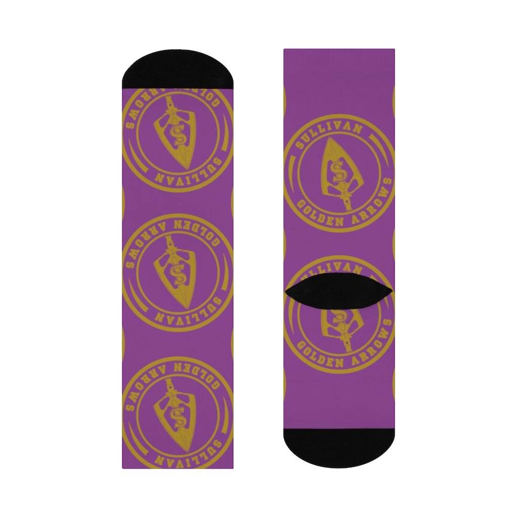 Sullivan HS Golden Arrows - Crew Socks - large arrow gold on purple - EdgyHaute