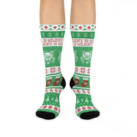 South Vermillion HS Wildcats - Ugly Christmas Sweater themed Crew Socks - green - EdgyHaute