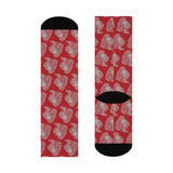 Woodrow Wilson MS Warriors - Crew Socks - gray on red - EdgyHaute