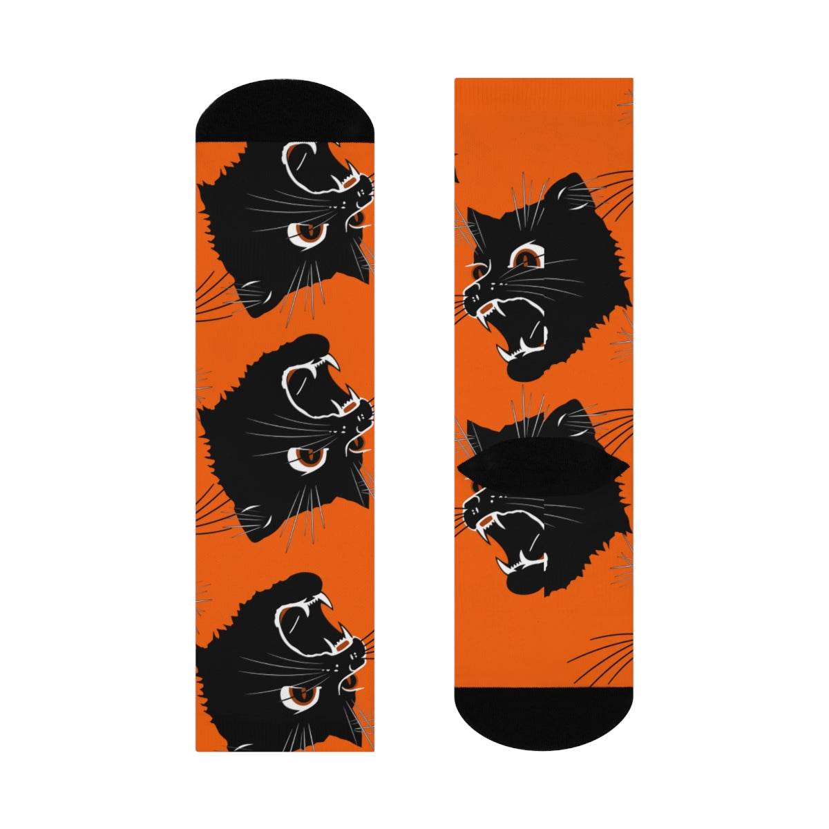 Gerstmeyer Black Cats - Crew Socks - large cat on orange - EdgyHaute