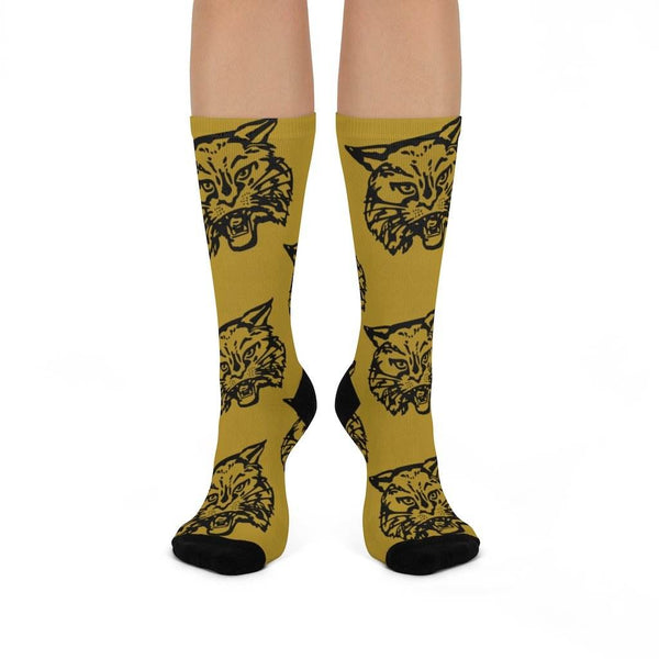 South Vermillion HS Wildcats - Crew Socks - large wildcat black on gold - EdgyHaute