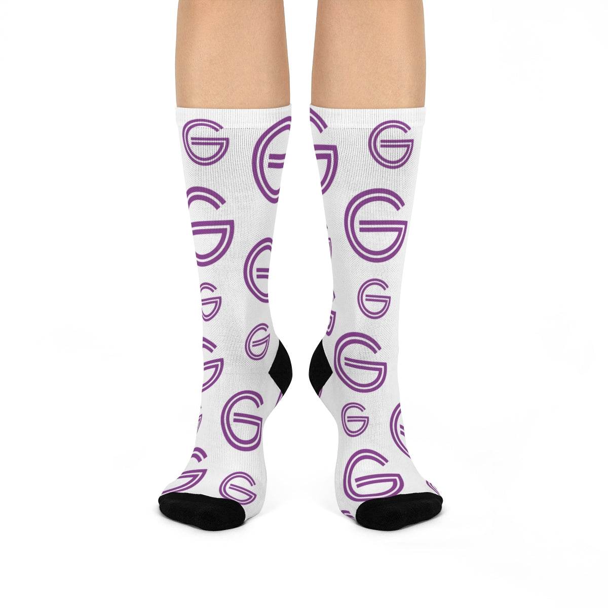 Garfield Purple Eagles - Crew Socks - small center-court G on white - EdgyHaute