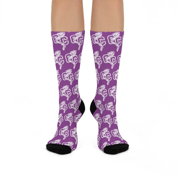 Clay City HS Eels - Crew Socks - white on purple - EdgyHaute