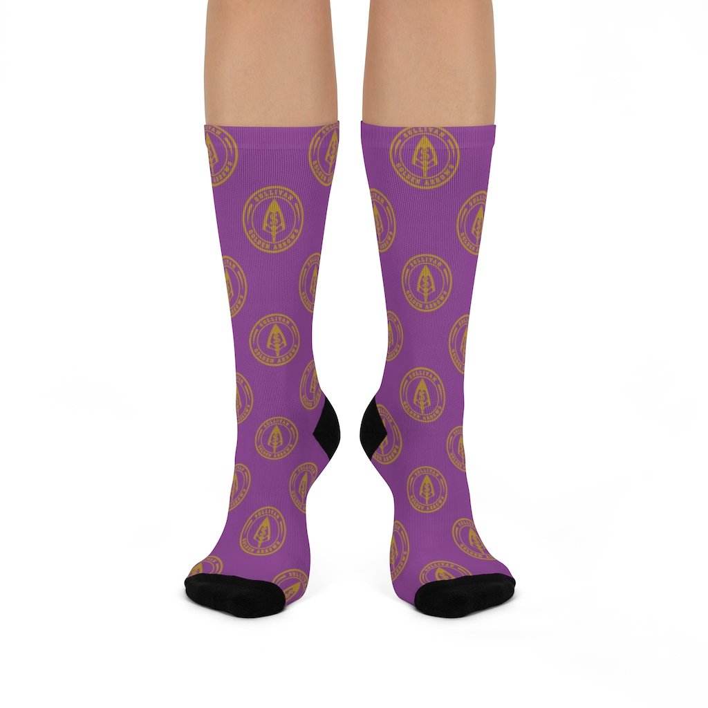 Sullivan HS Golden Arrows - Crew Socks - gold on purple - EdgyHaute