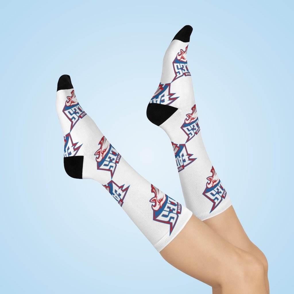 South Putnam HS Eagles - Crew Socks - large SP eagles on white - EdgyHaute