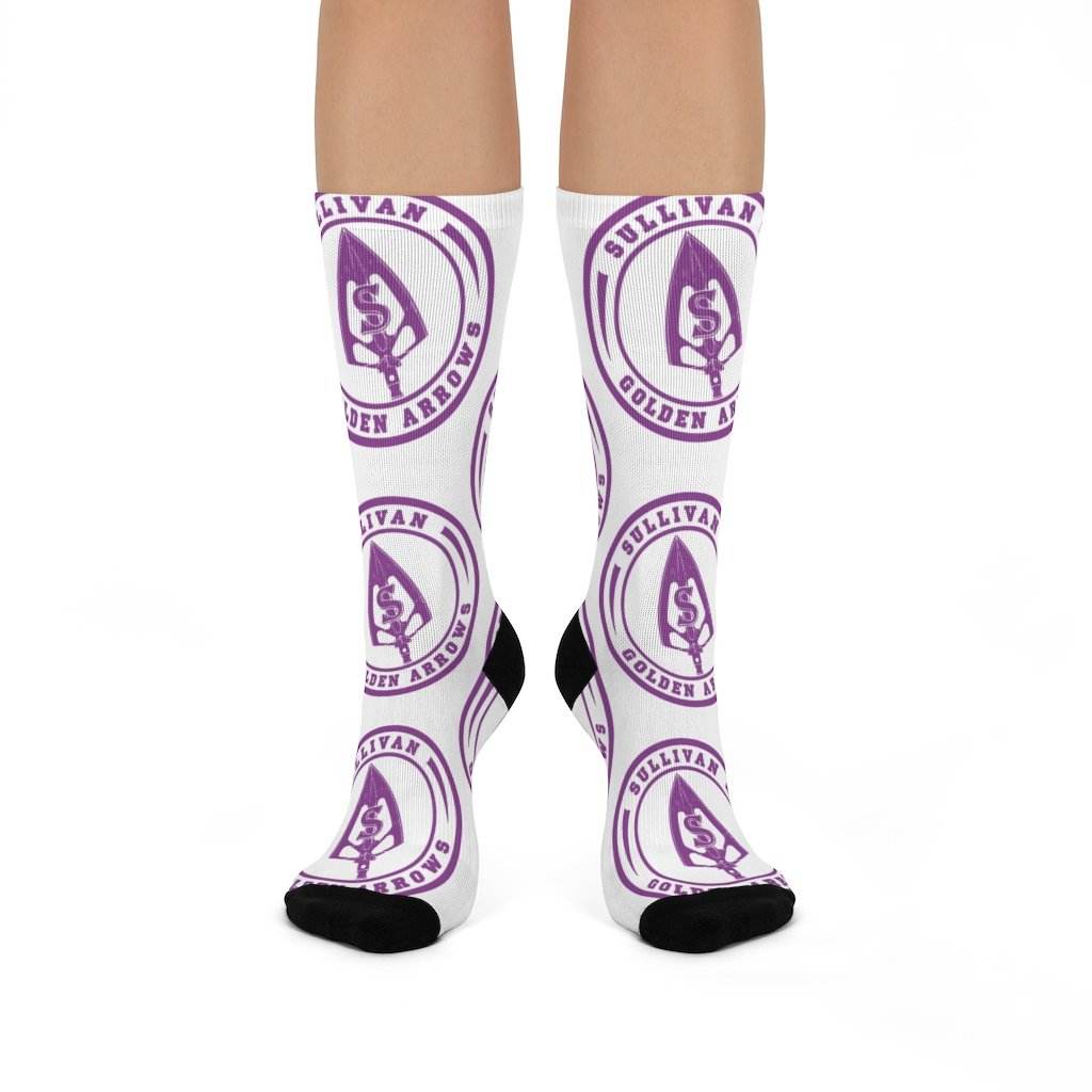 Sullivan HS Golden Arrows - Crew Socks - large arrow purple on white - EdgyHaute