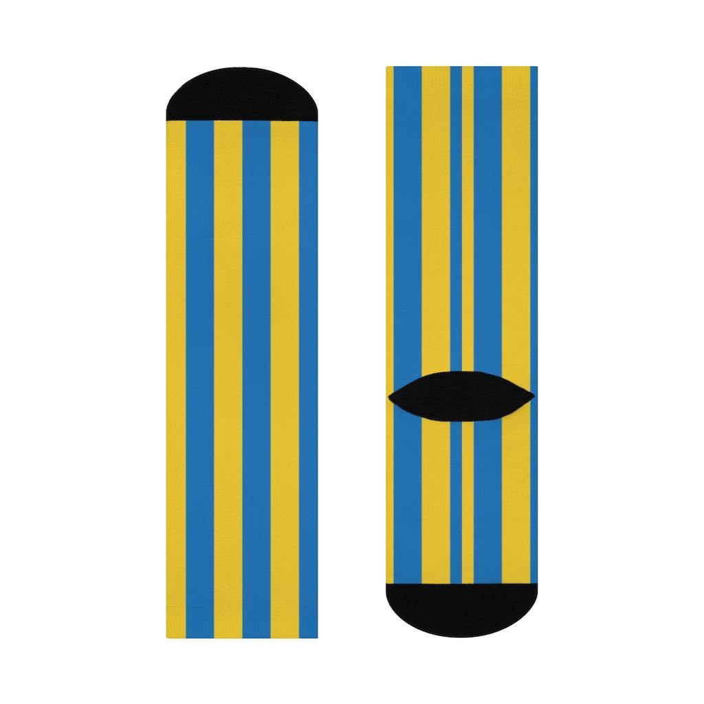 Crestwood School Eagles - Crew Socks - blue and yellow stripes - EdgyHaute