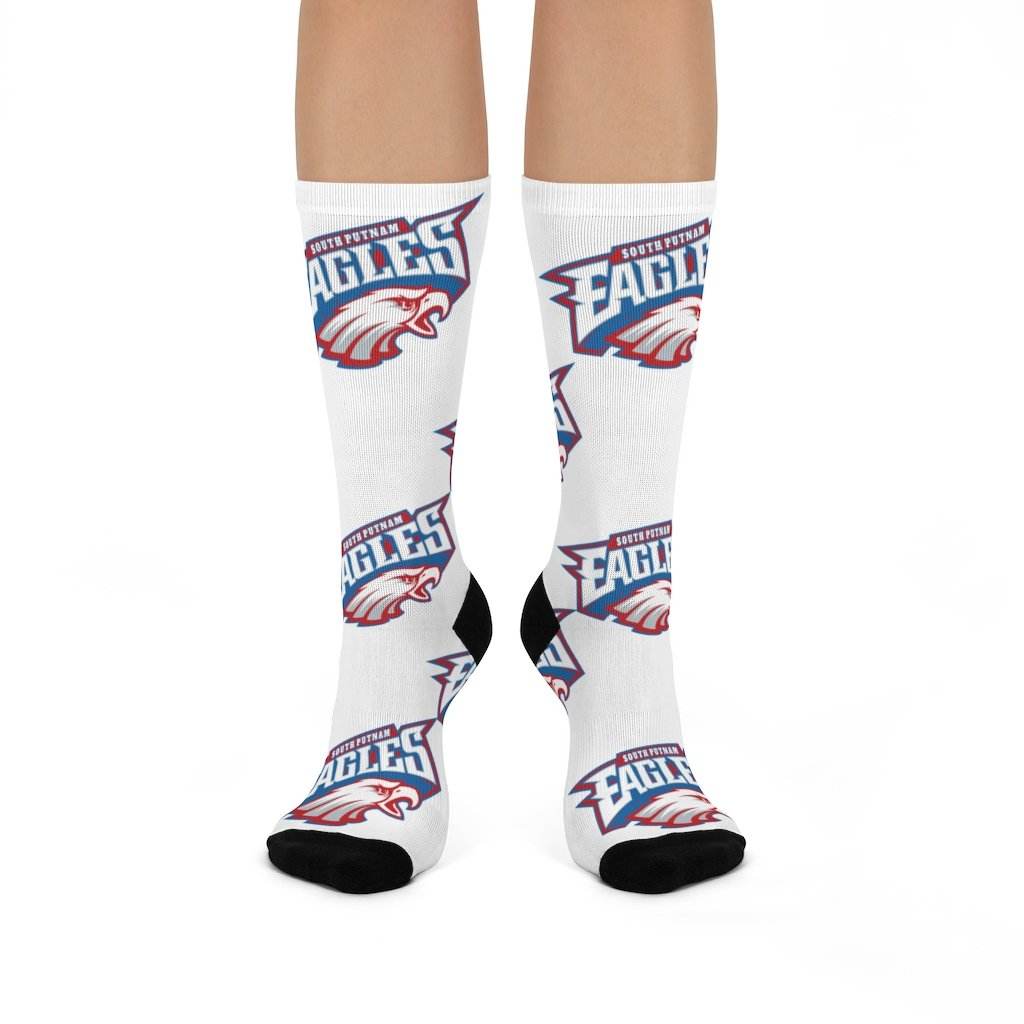 South Putnam HS Eagles - Crew Socks - large SP eagles on white - EdgyHaute