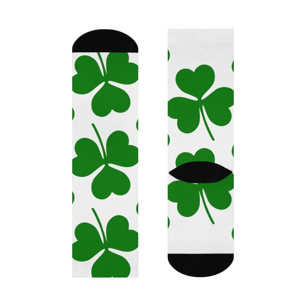 St. Patrick's School Irish - Crew Socks - large shamrock green on white - EdgyHaute