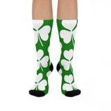 St. Patrick's School Irish - Crew Socks - large shamrock white on green - EdgyHaute