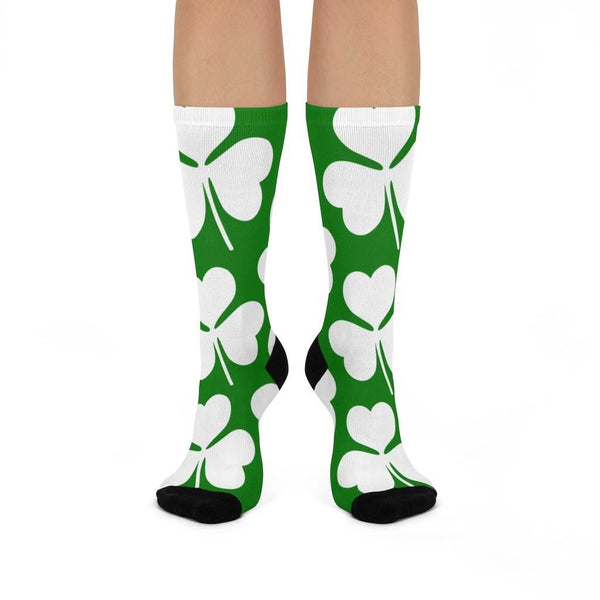 St. Patrick's School Irish - Crew Socks - large shamrock white on green - EdgyHaute