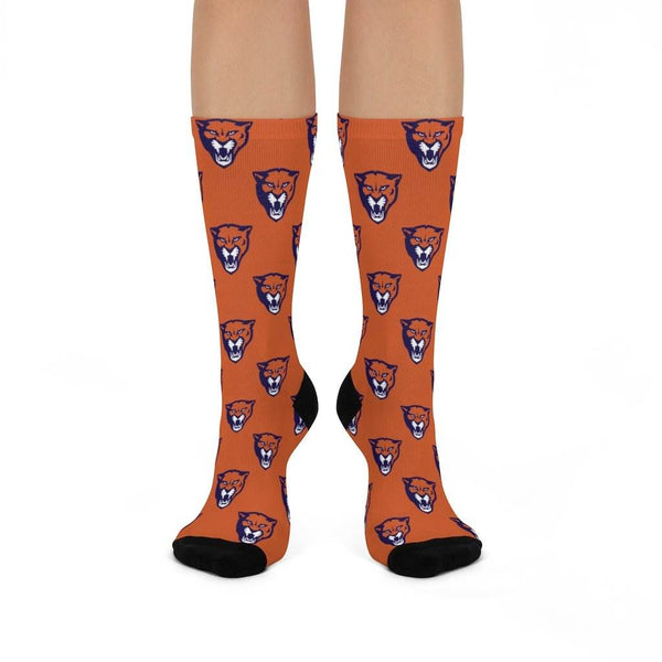 North Putnam HS Cougars - Crew Socks - cougar on orange - EdgyHaute