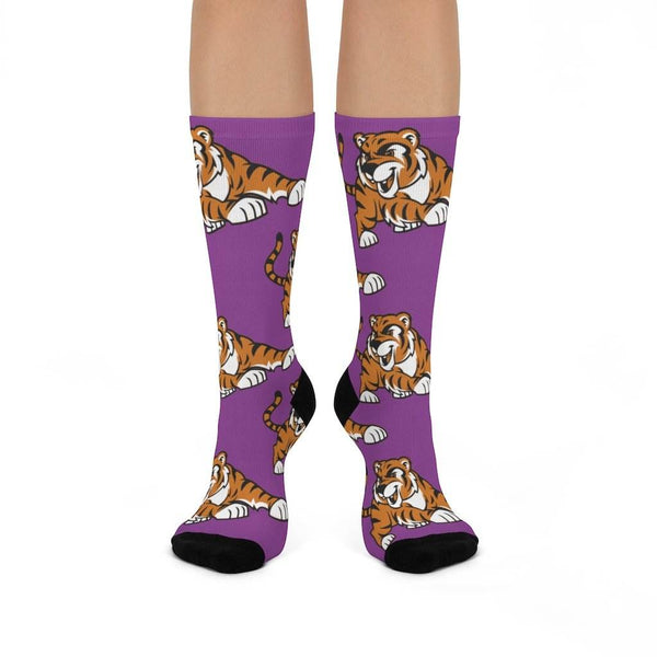 Greencastle HS Tiger Cubs - Crew Socks - large tiger cub on purple - EdgyHaute