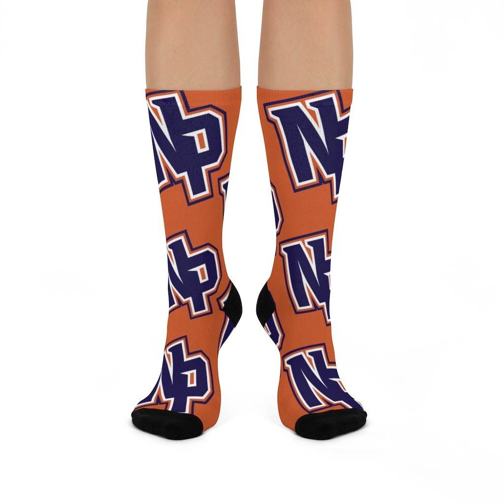 North Putnam HS Cougars - Crew Socks - large NP on orange - EdgyHaute