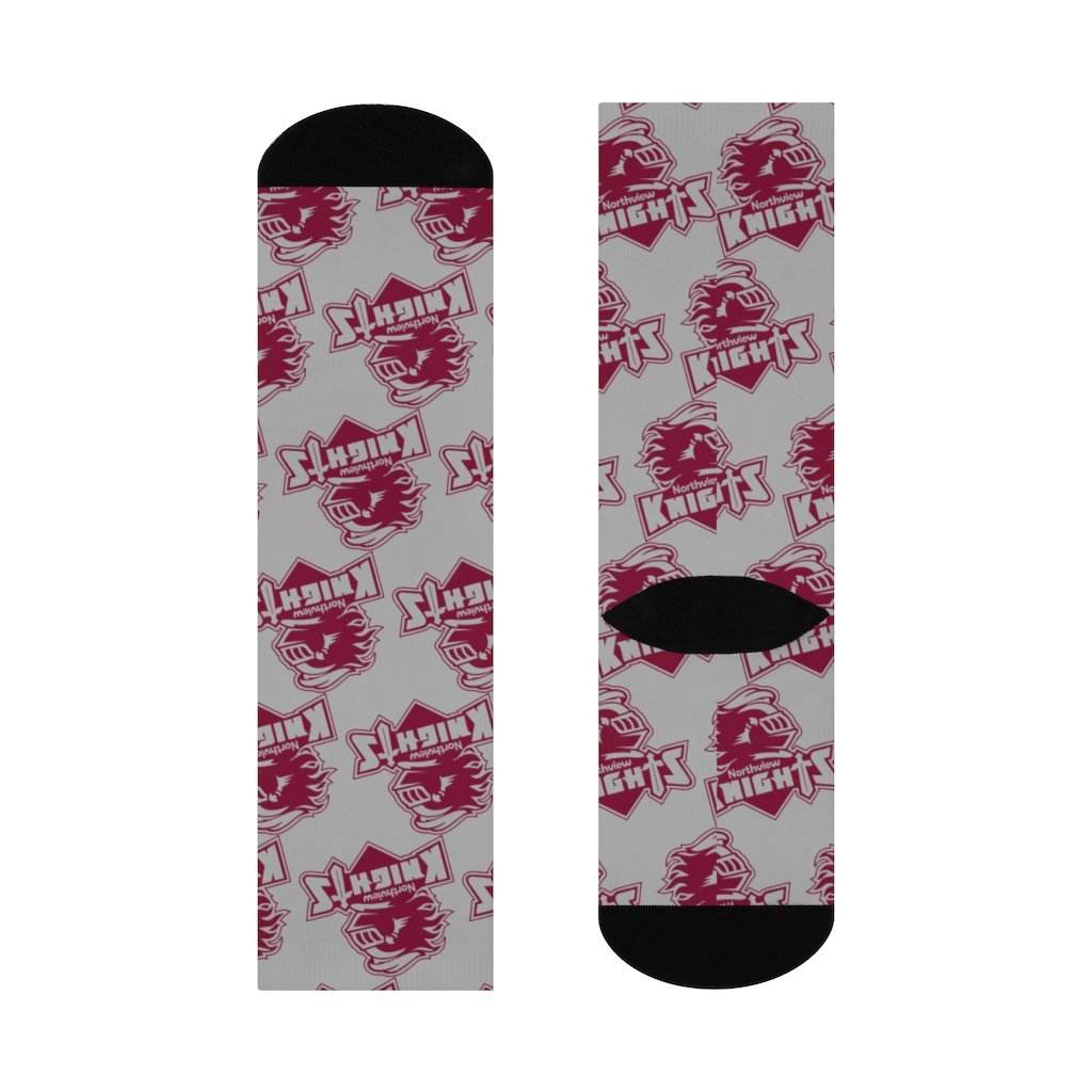 Northview HS Knights - Crew Socks - maroon on gray - EdgyHaute