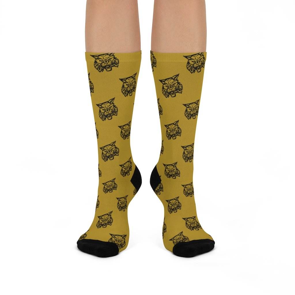 South Vermillion HS Wildcats - Crew Socks - wildcat black on gold - EdgyHaute