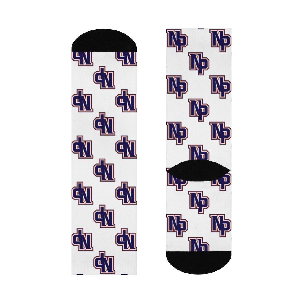 North Putnam HS Cougars - Crew Socks - NP navy on white - EdgyHaute