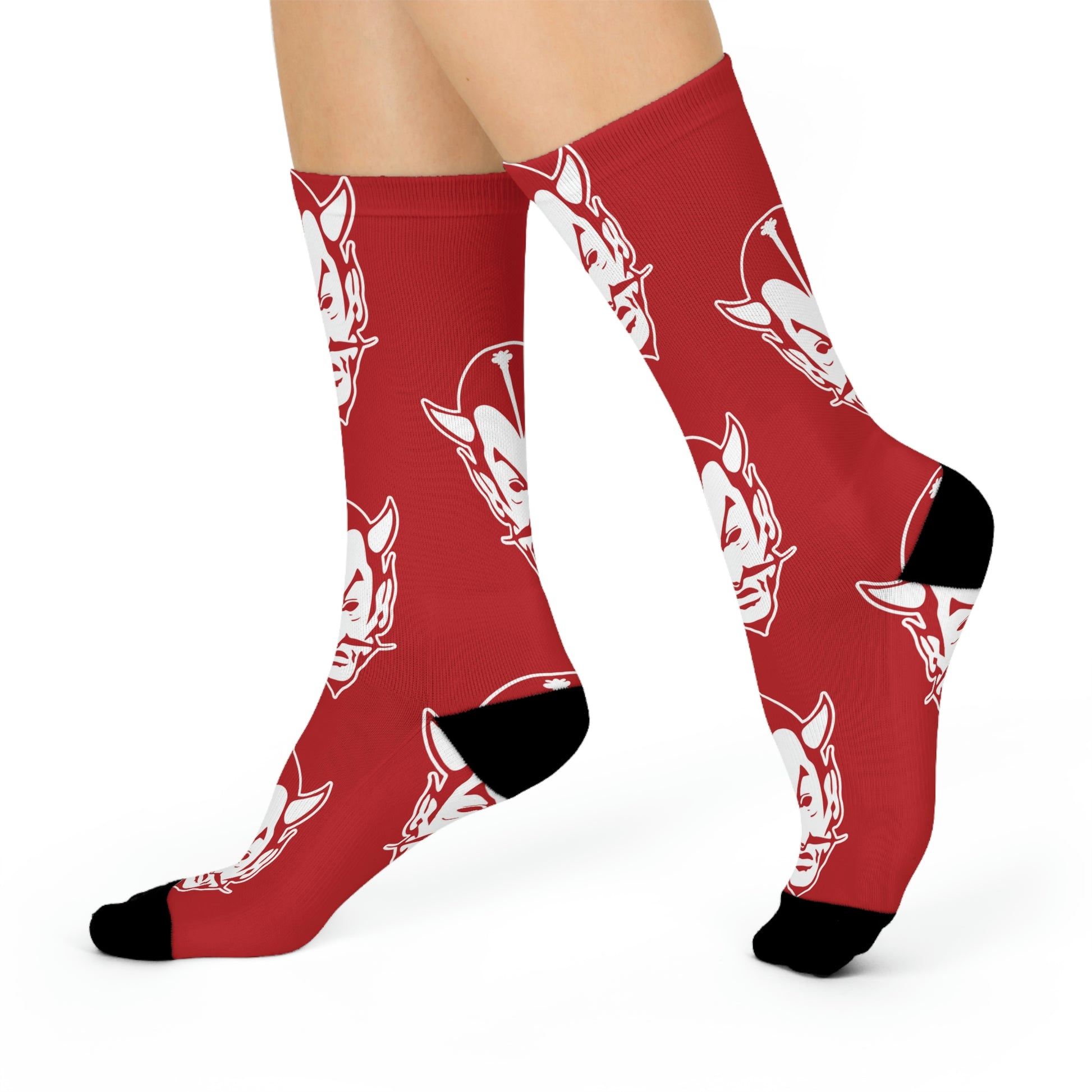 Brazil HS Red Devils - Crew Socks - large devil white on red - EdgyHaute