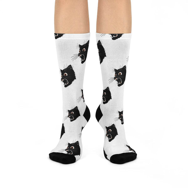 Gerstmeyer Black Cats - Crew Socks - small cat on white - EdgyHaute