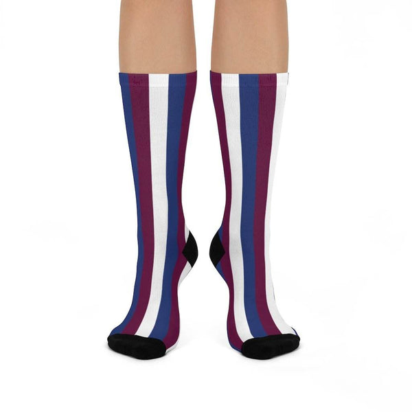 Riverton Parke HS Panthers - Crew Socks - navy maroon and white stripes - EdgyHaute