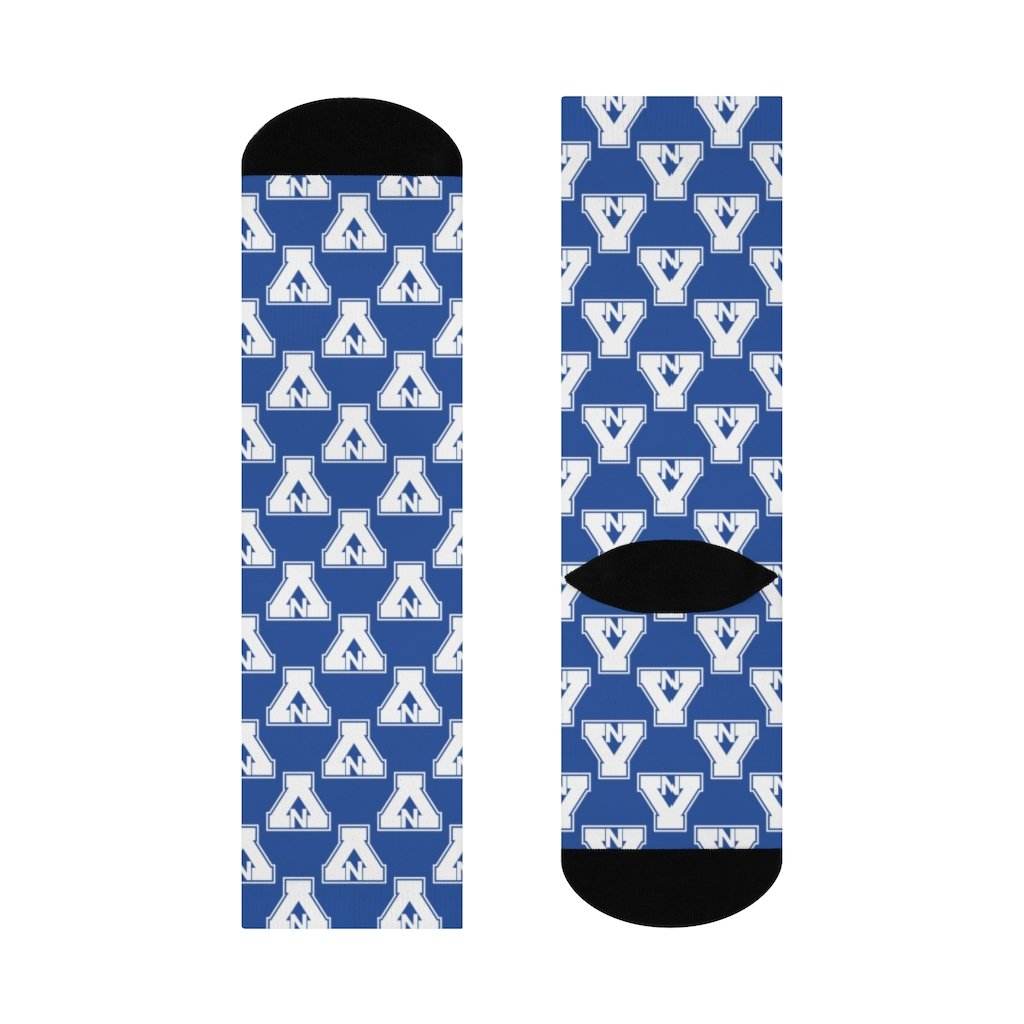 North Vermillion HS Falcons - Crew Socks - white on blue - EdgyHaute