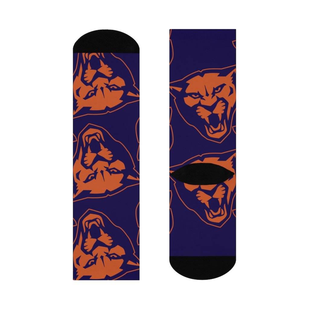 North Putnam HS Cougars - Crew Socks - large cougar on navy - EdgyHaute