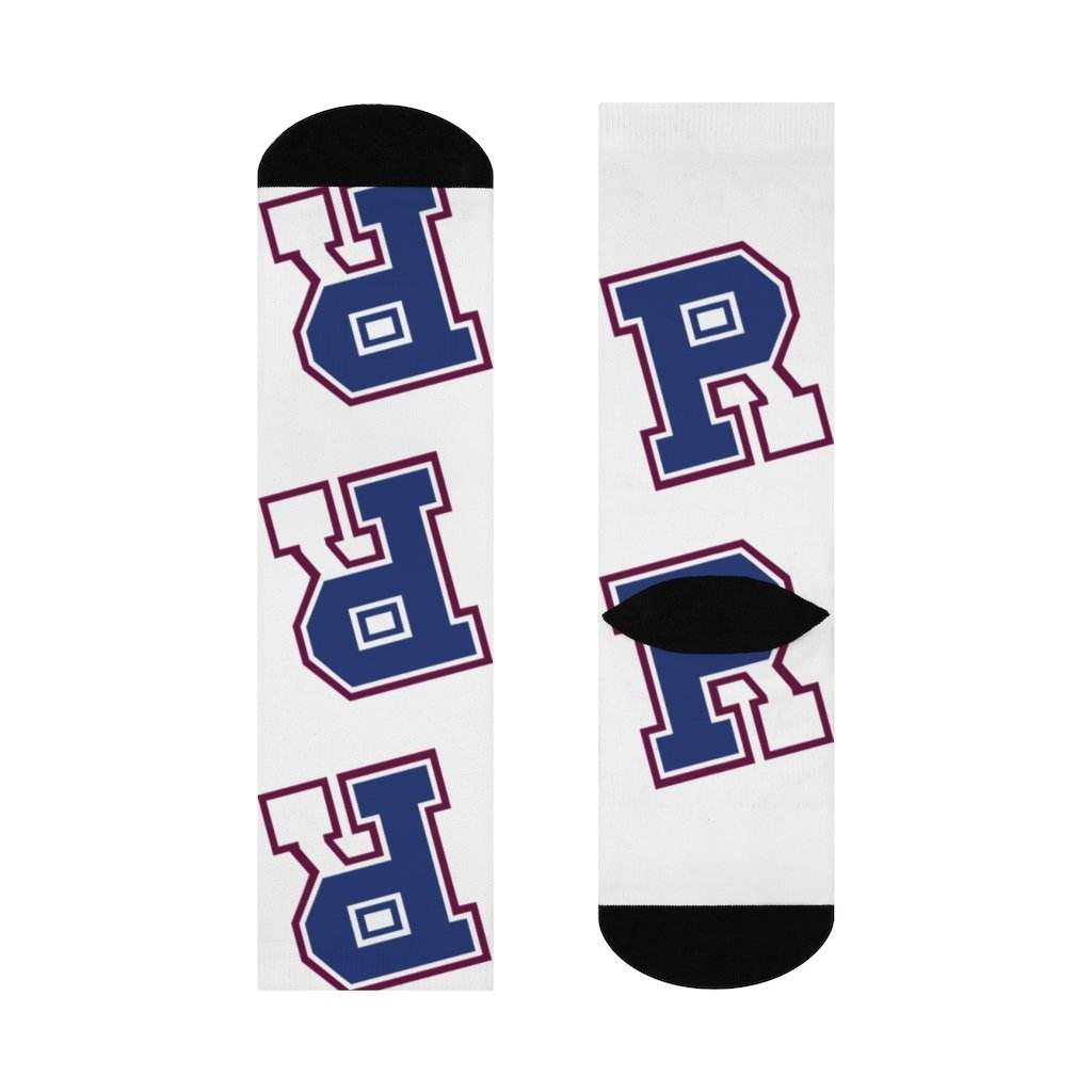 Riverton Parke HS Panthers - Crew Socks - large RP navy on white - EdgyHaute